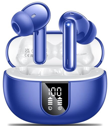 AOVOCE Bluetooth Kopfhörer,In Ear Kopfhörer Kabellose Bluetooth 5.3 mit 42H Tiefer Bass,Sportkopfhörer mit 4 Mikrofonen,Wasserdicht Kopfhörer mit ENC Lärmreduzierung,LED Anzeige,USB-C,Blau