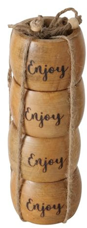 4tlg. Serviettenring Enjoy Natur braun aus Mangoholz mit Schrift