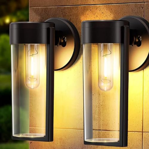 WIGUROE Solar Fence Lights Outdoor Garden, 2 Pack IP44 Waterproof Retro Solar Wall Lights Outdoor Decorative, Auto On/Off Fence Lights Solar Powered for Patio Decking Gate Yard Stair (Warm White)