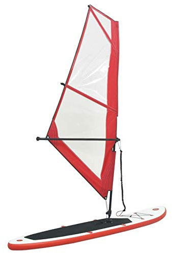 LAPOOH Aufblasbares Stand-Up-Paddleboard Set mit Segel, Stand-Up-Paddling, Stand Up Paddle Zubehör, Stand Up Paddling Board Anfänger, Stand Up Paddler, Rot und Weiß