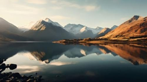 Acryl-Bild 50 x 30 cm: Bergsee mit Spiegelung der schneebedeckten Gipfel im Wasser (213339230)