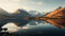 Acryl-Bild 50 x 30 cm: Bergsee mit Spiegelung der schneebedeckten Gipfel im Wasser (213339230)
