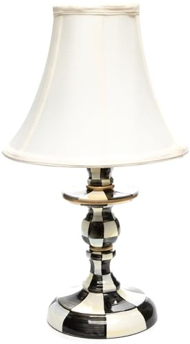 MACKENZIE-CHILDS Candlestick Lamp, Decorative Lamp for Living Room or Bedroom, Black-and-White Courtly Check