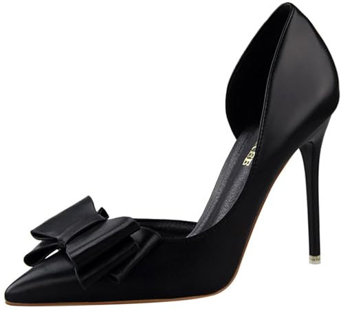 qibusleen Damen geschlossene Zehe Bogen Stiletto Pumpen Gericht Schuhe Slip On Lady 4.13 Inch Sexy Pointed Toe High Heels für Frauen Smart Arbeit Hochzeit Braut Party Dressy-Schwarz-39