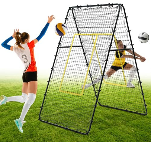 Jolitac Doppelseitiges Volleyball Rebounder Net, Trainingsgerät Rückprallwand Netz mit Schlag-Zone, Double Sided Rücksprungnetz for Volleyball Fußball Baseball Lacrosse Tennis 213x122cm