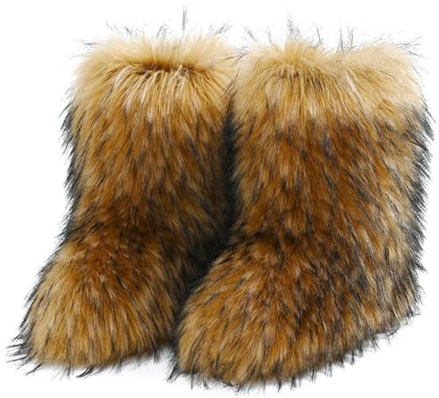 Lpitoy Faux Fur Boots Fluffy Snow Boots Fluffy Winter Boots - Calf Warm Comfortable Flat Shoes Indoor Outdoor Snow Boots Y2k