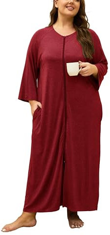 VOGMATE Morgenmantel Damen Große Größen Dünner Frottee Lang Leichter Bademantel mit Reißverschluss Kuschelig Übergröße Hausmantel Bathrobe for Women