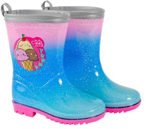PERLETTI Gummistiefel für Kleine Mädchen - Reflektierend Regen Stiefel Kinder 3 4 5 6 Jahre (Eis, 26/27, EU Schuhgrößensystem, Kleinkind, Numerisch (von/bis), M, 26, 27)