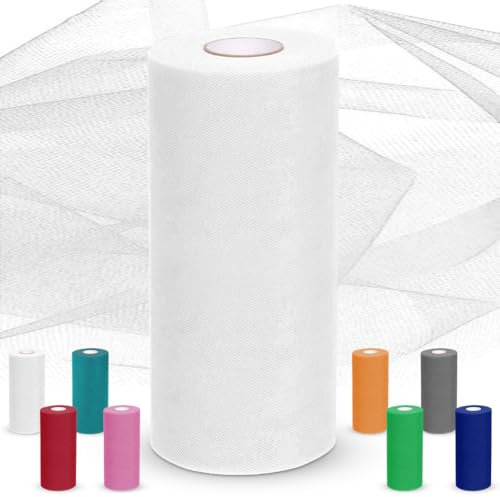 Tulle 30 cm x 92 m, pour décoration de mariage, rouleau de tulle, tissu en organza, tulle au mètre, pour bricolage, artisanat, nœuds, décoration de fête, cadeaux (blanc)