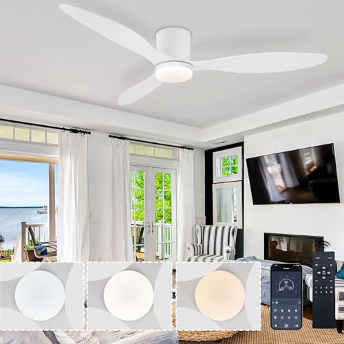 Lrenjon 106CM Ventiladores De Techo Con Luz Silencioso Lampara Ventilador Techo Dormitorio Led 6 Velocità Regulable Ceiling Fan with Light and Remote Control Temporizador Sala Y Comedor Blanco