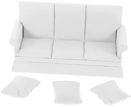 IMIKEYA Miniatursofa Für Puppenhaus Weißes Couch-dekor Mit DREI Kissen Für Kreative Spielzimmergestaltung Robust Und Langlebig Fördert Die Fantasie Und Kreativität Von Kindern