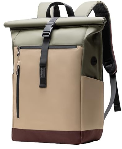 Inateck RollTop Rucksack Herren Damen 25L-30L Fahrradrucksack Schulrucksack für Uni Freizeit Job Sport Reisen, Stylische Tagesrucksack mit 17 Zoll Laptopfach, Khaki