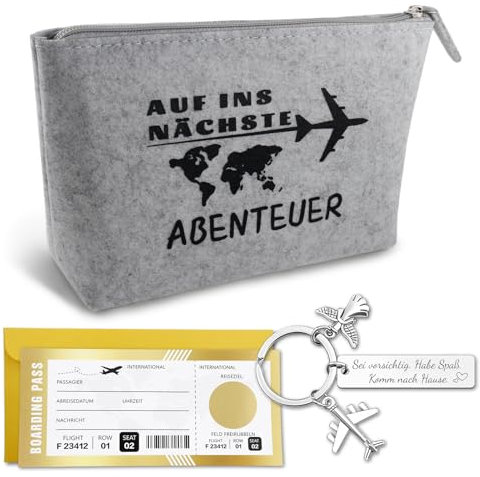 Reise Geschenk Glücksbringer Reise Filz Kosmetiktasche Schutzengel Schlüsselanhänger Flugticket mit Rubbelfläche, Reisen, Abschiedsgeschen, für Kollegen, Piloten, Reisende Freunden