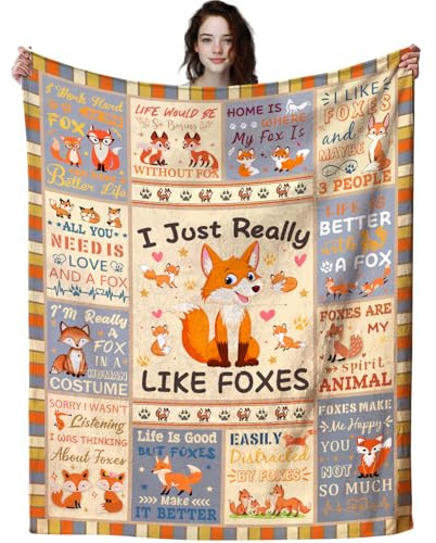 ZABAOBO Niedliche Fuchs-Decke, Geschenk für Frauen und Erwachsene, Fuchs-Plüschtier-Überwurfdecken, Fuchs-Geschenke für Mädchen, Füchse, Liebhaber, 127,7 x 101,6 cm