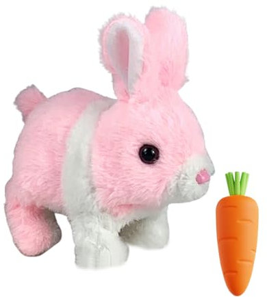Ulisem Jouet Lapin Interactif, Lapin Sautant Et Parlant, Doudou Marcheur, Cadeau De PâQues Et Anniversaire pour Enfants (Blanc Rose)