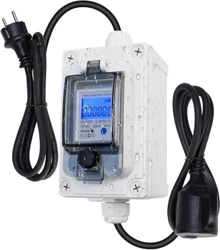 Mobiles Digitalmessgerät 230V, 60A Mobiles Messgerät CEE Outdoor-Messgerät mit IP67 Wasserdichtung, LED-Leistungsmesser mit Reset-Funktion, Gummischlauchkabel