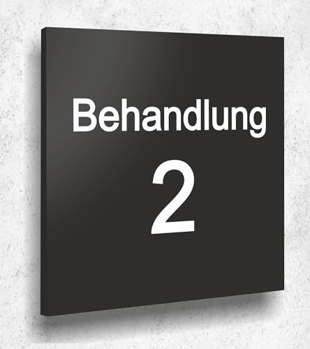Türschild Behandlung 2 Schwarz Matt UV Druck 12 x 12cm - 3mm ALUVERBUND - Made in Germany Art.Nr. A 2107