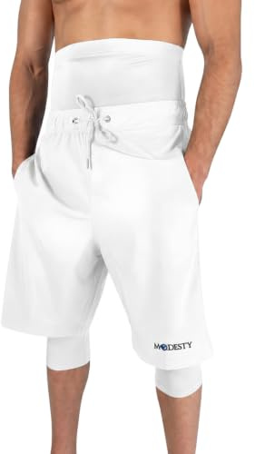 Modesty Maillot de Bain Homme Musulman Long Awrah avec Legging Intégré Séchage Rapide Anti-UV - Taille XXL - Blanc