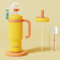 Yikeyuan Whale Fountain Tumbler, 24oz Stainless Steel Whale Fountain Tumbler With Handle, Leakproof & Thermal Control Como Ball Tumbler With Removable Silicone Straw (yellow)