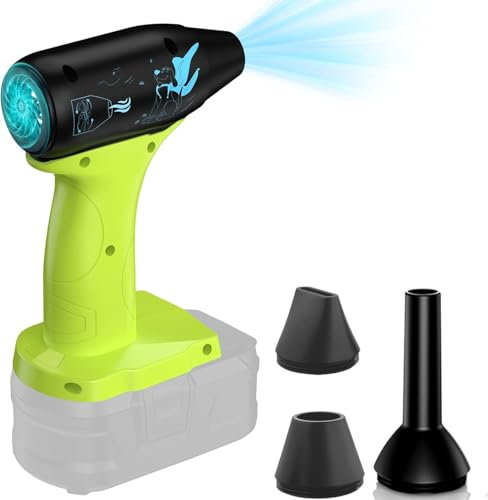 Souffleur à feuilles sans fil 130 000 tr/min pour batterie Ryobi 18 V, 4 vitesses Turbo Jet Ventilateur pour jardin, pelouse, neige, barbecue, clavier (sans batterie)