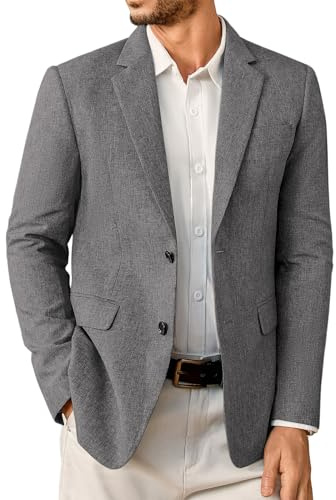 Elainone Blazers for Men UK 2 Button Slim Fit Lightweight Blazer Jackets Classic Formal Business Suit Casual Sports Coats Grey-S
