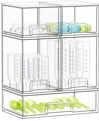 SpaceAid Bottle Storage Organizer Baby - Acrylic Bottles Station Organizer Container, Stackable Clear Drawers for Countertop, Vanity, Bathroom, Cabinet, Pantry Organization, 5 Pack, 2S2M1L, 15.4 H