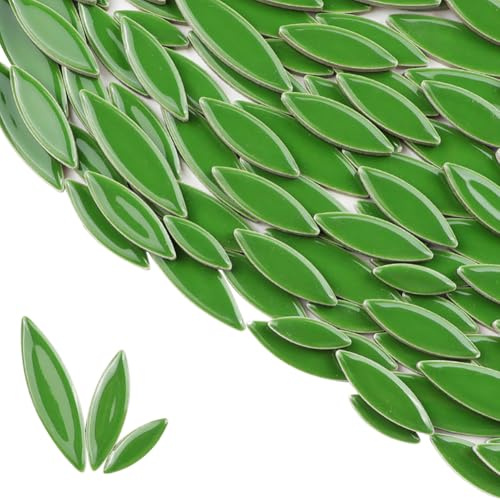 FSSTUD 100 Grams Ceramic Leaf Mosaic Tiles Small Petal Tiles Flower Craft Ceramic Pieces Crafting Petal Mosaic Tile Pieces DIY Floral Mosaics Handmade Mosaics Supplies for Decorations Green