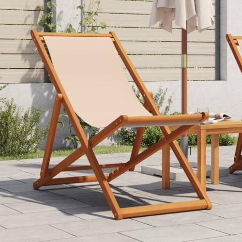 YITHOPI Strandstuhl Klappbar Beige Massivholz Eukalyptus und Stoff Balkonstühle Outdoor-Stühle für Innenhöfe