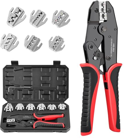 Pinces à Sertir, 7 in 1 Sertisseuse de Câble à 7 TêTes Outil de Sertissage avec Mâchoire pour connecteur Electrique Thermorétractable,isolées et non isolées,Cosses à Virole et Embouts Rouge