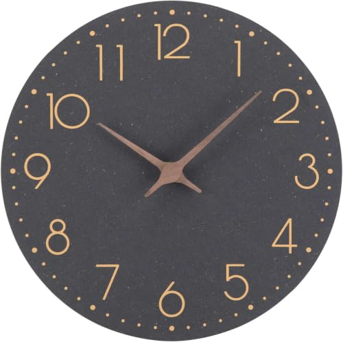 Epochic Wanduhr Ohne Tickgeräusche Lautlos Modern Wanduhren Holz Batteriebetrieben für Wohnzimmer Küche Schlafzimmer Büro (Schwarz, 25cm)
