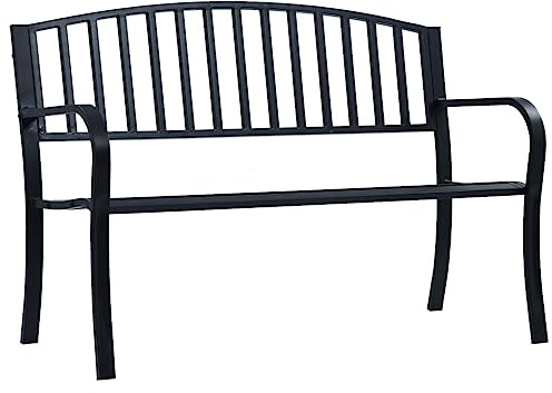 IBUQDDV Gartenbank 125 cm Schwarz Stahl, Wetterfeste und Langlebige Outdoorbank mit Geschwungenen Armlehnen für Garten und Terrasse, Elegante Sitzbank aus Stahl