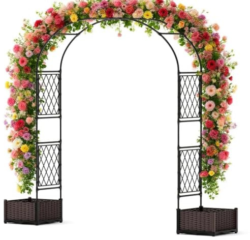 Virimolo Rosenbogen Mit 2 Pflanzkästen| Stabiler Metallrahmen Gartenbogen | Rosen Rankhilfe Torbogen | Pergola Mit Blumenkasten Für Garten & Balkon