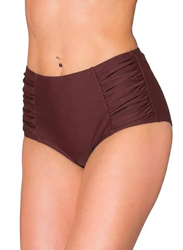 Aquarti Bikinihose Damen mit Hoher Taille und Raffung | Aquarti Klassische Bikinihosen für Damen in Uni-Farben