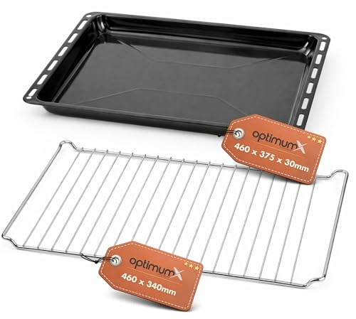 OptimumX 460x375x30mm Emailliert Backblech und Gitter, rechteckige Fettpfanne/Kuchenblech für Backofen, ideal zum Backen, Braten & Grillen