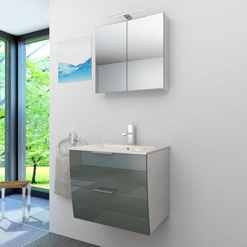 AcquaVapore by Sandra Jentho Badmöbel Set Gently 2 V1 Weiß/Grau MDF Waschtisch 60cm mit 5W LED-Strahler