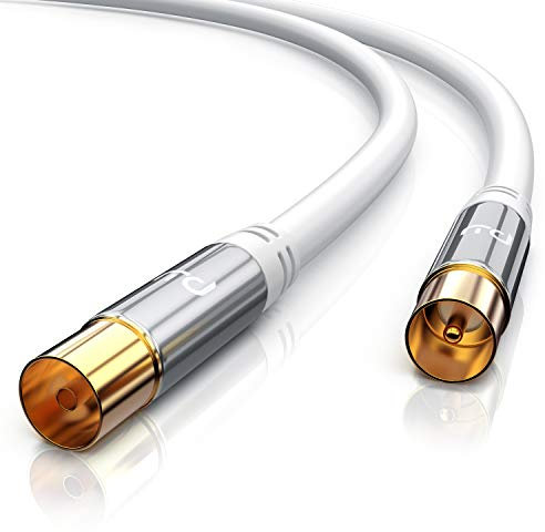 CSL-Computer 3m Cable de Antena HQ HDTV Premium - Factor de blindaje 135 dB - Resistencia 75 ohmios - Cable coaxial - Clavija coaxial Macho a Hembra - Carcasa metálica contactos Dorados - Blanco
