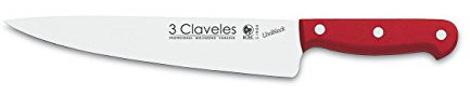 3 CLAVELES Cuchillo Cocinero UNIBLOCK Rojo 25 cm-10 D 3C, Acero Inoxidable, 45.5x6x2 cm