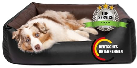 Orthopädisches Hundebett kleine Hunde – Waschbares Hundekissen 【Wendebett】 Hundekorb aus Kunstleder - Formstabiles Hundesofa - Hundekörbchen mit erhöhten Rand, dog bed Schwarz/Braun 80 x 60 cm