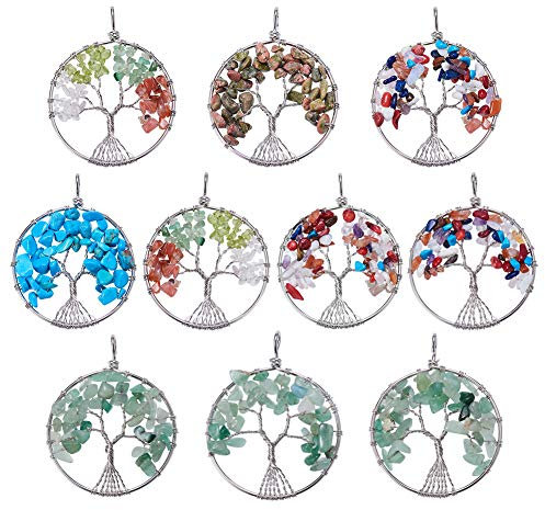 NBEADS Albero della Vita Ciondoli, 10 Pezzi Pendenti Stone Life Tree per Battesimo Matrimonio Sacchettini Confetti Bomboniere Comunione Natale Regalo Portachiavi Fai da Te Collana