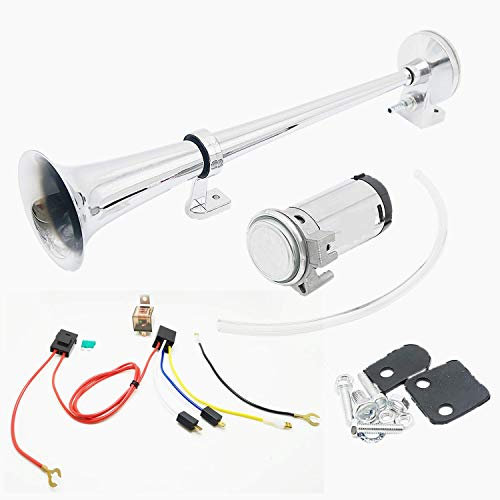 Dhuille Avertisseur pneumatique de 45 cm avec klaxon de 12 V 150 dB et compresseur - En zinc chromé - Pour tout véhicule 12 V, camion, train, bateau ou voiture