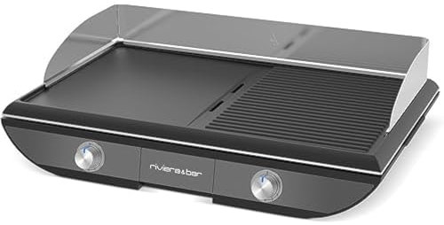 riviera&bar - Plancha Grill QPL570 - Bi-Zone - 1500 cm² de Zone de Cuisson Réglable Jusqu'à 250°C - Idéale pour 8 à 10 Personnes - Noir, 54x15,5x38 cm