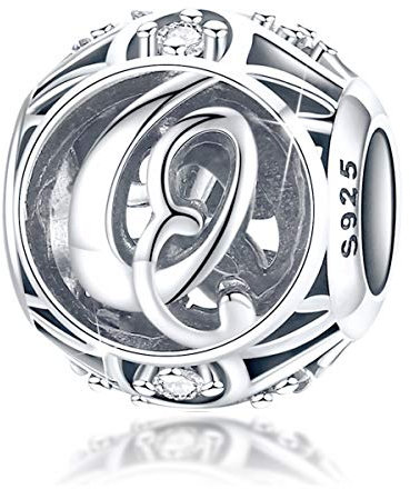 FOREVER QUEEN Alphabet Buchstabe Q Charm Bead mit klaren Zirkonia kompatibel für europäische Armbänder 925 Silber Sterling Charm Anhänger,BJ09121-Q MEHRWEG