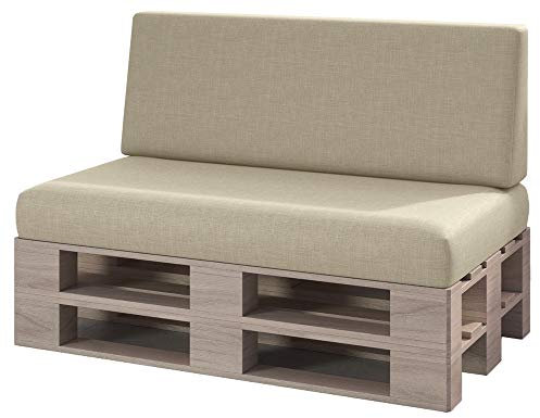 sunnypillow Palettenkissen mit abnehmbarem Bezug Kaltschaum Palettenauflage Palettenpolster Palettensofa Sitzkissen Rückenlehne Indoor Outdoor 2er Set 120 x 80 Cremefarben