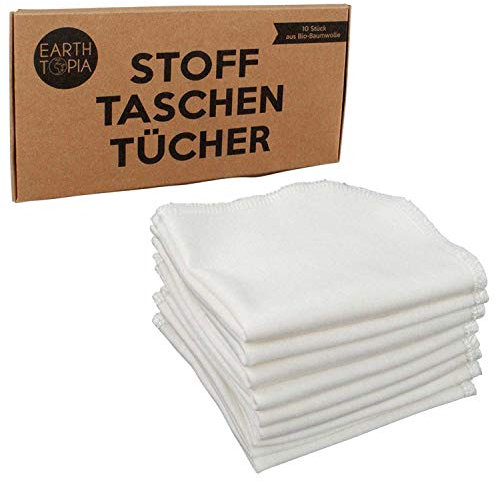 Earthtopia 10 Stück Stofftaschentücher aus Bio-Baumwolle | klein, weiß und unauffällig | ähnliche Optik wie Papiertaschentücher