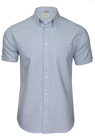 Ben Sherman Men's Button-Down Collar Oxford Shirt, Short Sleeved, Regular Fit (Sky (Embroidered Pocket Logo)) XXL
