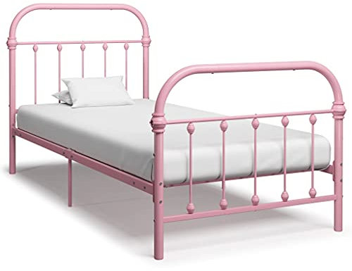 vidaXL Bettgestell Klassisch Metallbett Bett Einzelbett Schlafzimmerbett Bettrahmen Lattenrost Ehebett Schlafzimmermöbel Rosa Metall 90x200cm