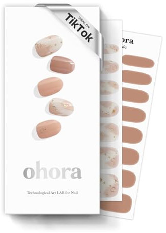 Ohora Semi Cured Gel Strips (N Almond Blossom) - Nude, Patterned, 30 Pcs, 2 Cycles, UV Lamp Compatible, Salon-Quality, Long-Lasting & Easy to Apply, Includes 2 Prep Pads, File & Stick