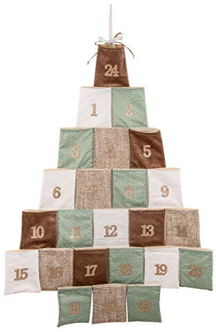 Rayher calendario dell’Avvento da appendere a forma di Albero di Natale, 95x64cm, in tessuto con taschine numerate, colori marrone turchese creme, 46555000