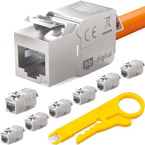 HB-DIGITAL 8x Cat.6a Keystone Modul RJ45 bis zu 500 MHz 10Gbits Cat6a Netzwerk Einbaubuchse STP Kupplung für Patchpanel Verlegekabel LAN Ethernet werkzeuglose Montage + Anlege-Abisolier-Werkzeug