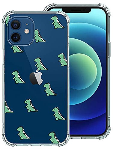 CAROKI Dinosaur Case for iPhone 12/12 Pro - Clear, Shockproof, Slim Fit, Transparent with Cute Dinosaur Pattern